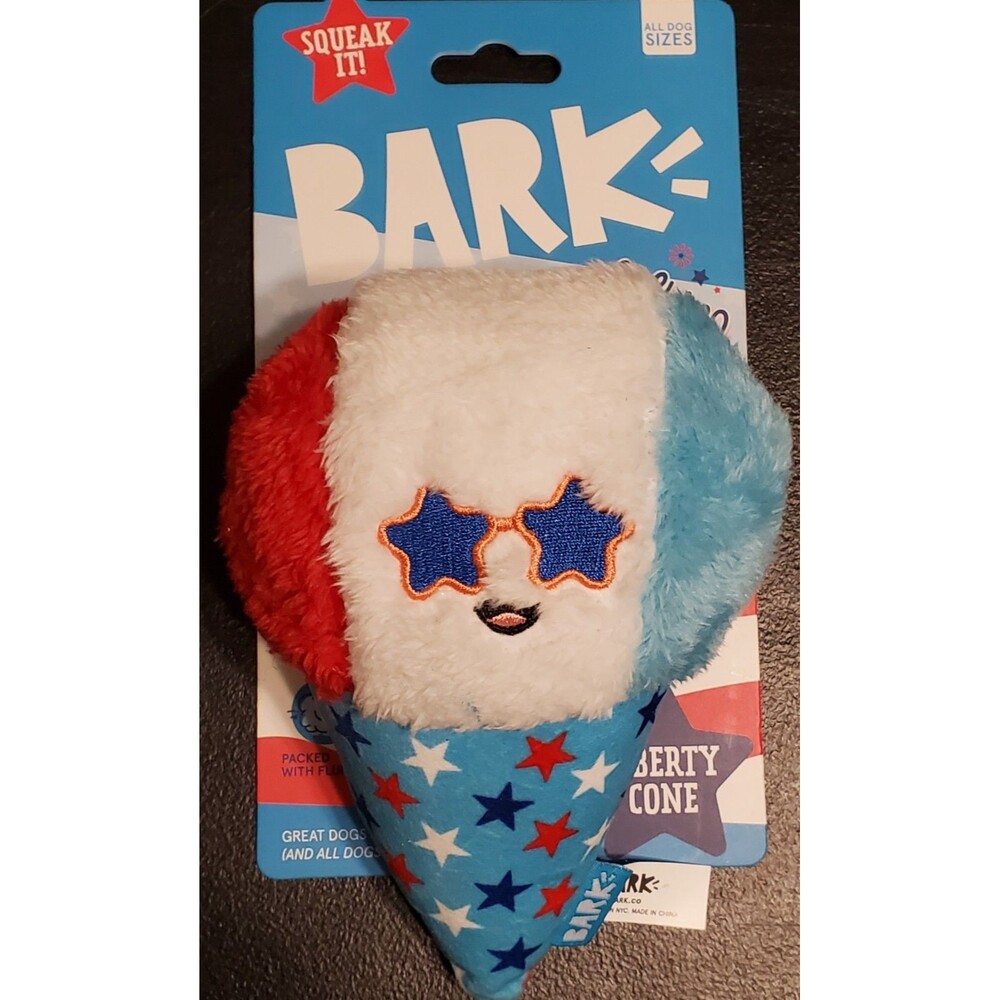 BARK by Barkbox Yankee Doodle Liberty Cone Squeaker Plush Dog Toy - NEW